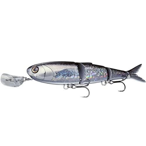 Headbanger Spitfire 4-1/2 Topwater Fishing Lure Holo Silver Hybrid Wakebait & Propbait for Bass Pike Musky Hard Body Swimbait with Action Lip & VMC Hooks