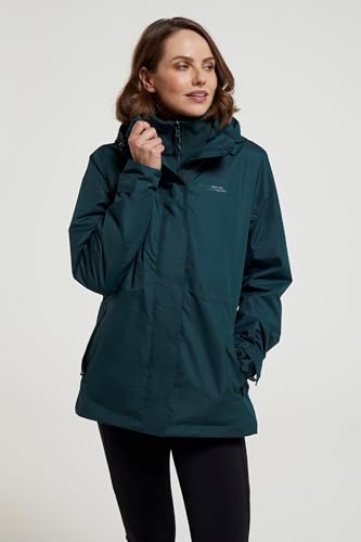Mountain Warehouse Fell 3-in-1 Damen-Jacke - atmungsaktive, lange, wasserdichte, warm gefütterte Winterjacke für Damen mit Kapuze für Outdoor-Aktivitäten, Fleecejacke Dunkel Grün Damengröße EU 40