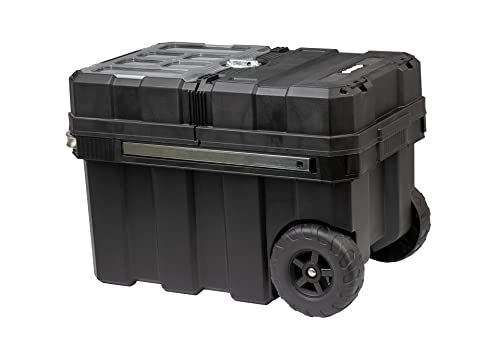 QTIQ 24in Rolling Tool Box, Portable Black Resin Toolbox