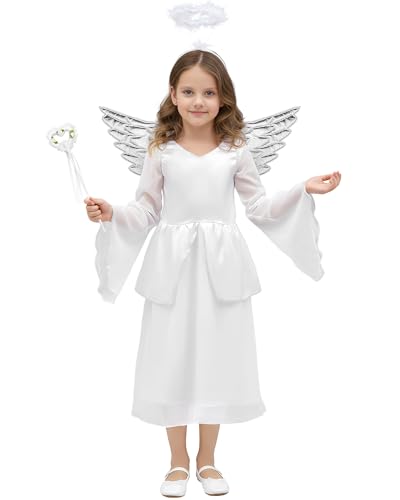 Disfraz de Ángel para Niñas 5-7 Años Blanco 4 Piezas