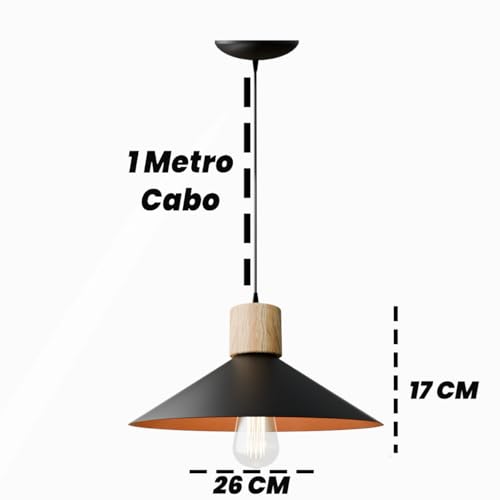 lustre Luminária Pendente de teto Panamá Quarto Sala Cozinha (Preto e Cobre)