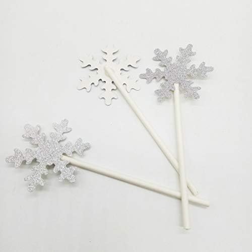 Paity 12pc Snowflake cupcake toppers Silver Glitter Snowflakes Snow decoration Frozen Party cupcake toppers Winter Wonderland Winter birthday