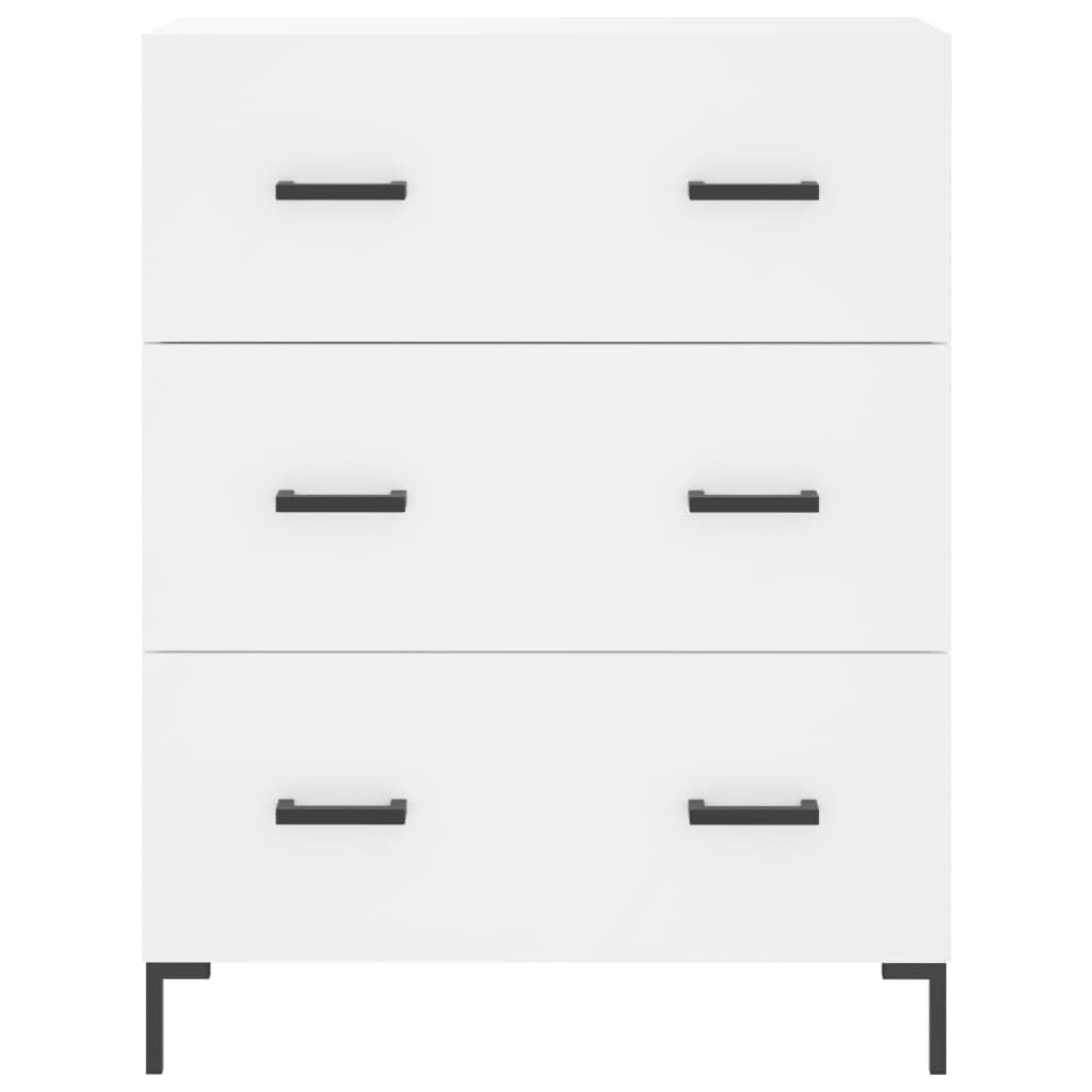Meuble de Rangement Buffet Blanc pour Salon et Salle à Manger, Commode Interne avec 3 Tiroirs et Pieds en Métal, Enfilade en Bois d'Ingénierie, 69,5 x 34 x 90 cm