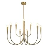 Magiroz 9 Light Modern Farmhouse Gold Candle Chandelier Light Fixtures Large Vintage Brass Metal Candle Pendant Lighting Rustic Industrial Candlestick Chandelier Hanging Dining Room Light MPL26-9 GD
