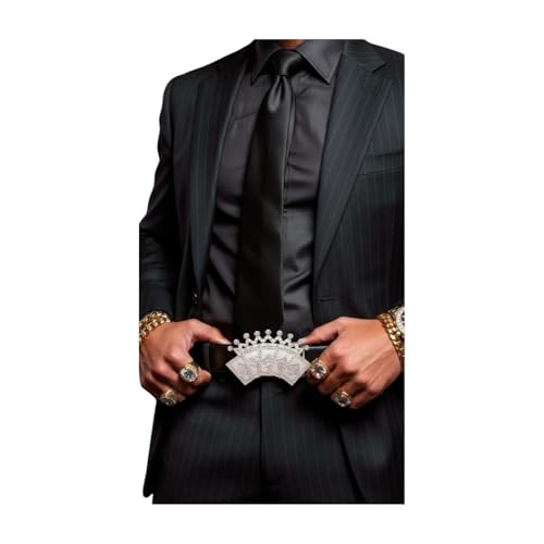 Men Western Fashion Belt Buckle Silver Metal Las Vegas Card Game Spade Heart Diamond