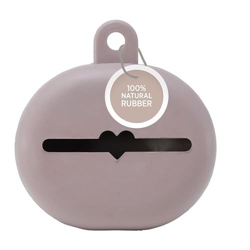 Image of HEVEA Natural Rubber Pacifier Holder Case - 100% Natural Rubber - Danish Design Hygienic Holder for Pacifiers & Bottle Nipples, Easily Attaches to Bags & Strollers, BPA-Free, Vegan - Tan Beige