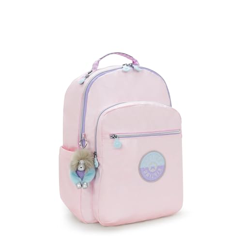 Image of Kipling Seoul Large Metallic 15 inch Laptop Backpack Sea Pink Met C