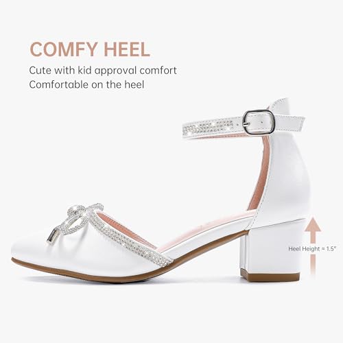 Image of LAURMOSA Girls Sandals Closed Toe High Heels Pointed Toe Ankle Strap Pumps Flower Girl Dressy Shoes in Wedding Party Cute Bowknot Chunky Block Heeled for Little Big Kids