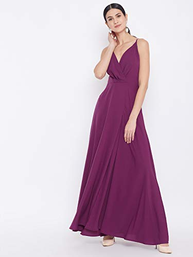 Image of Berrylush Red Solid V Neck Maxi Dress