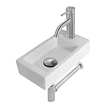 aufsatzbecken klein Hänge- oder Aufsatz Waschbecken Gäste WC Weiß 370x 185x 90mm+ hohe Armatur aufsatzbecken klein mini Handwaschbecken Rechts
