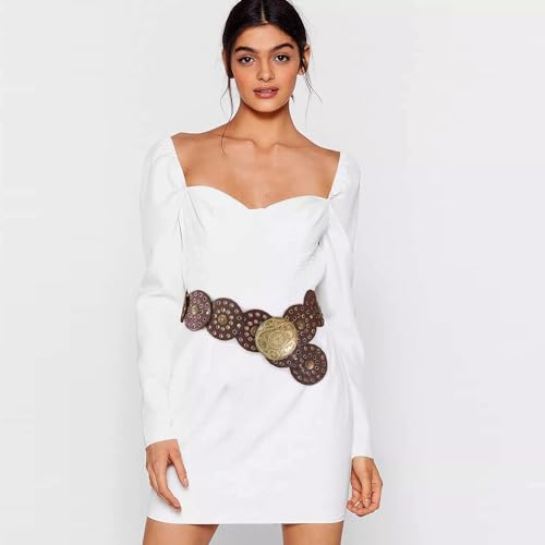 Suyi Wide Disc Belt for Women Leather Hollow Out Round Belts Vintage Western Waist Belt2