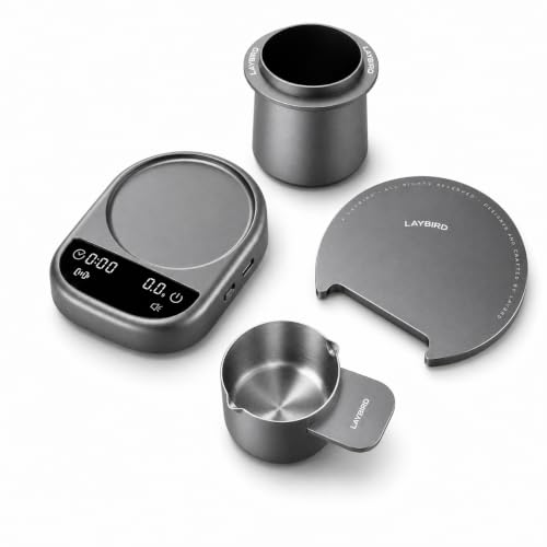 Image of LAYBIRD MagAttach 3-in-1 Coffee Scale with Timer - Precision Espresso & Pour Over Scale with Flow Rate and Brew Ratio Display, Includes Magnetic Dosing Cup and Extension Platform Brewing Accessories