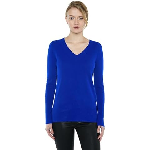 JENNIE LIU Women's 100% Pure Cashmere Long Sleeve Ava V Neck Pullover Sweater Cover