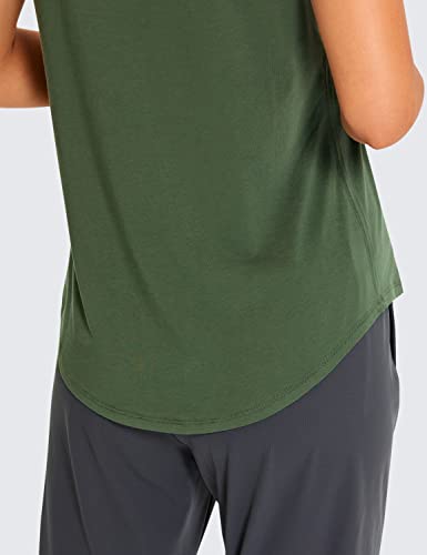 CRZ YOGA Camiseta Feminina Algodão Pima Manga Curta Malhação Ioga Camiseta Atlética Olive Grey GG