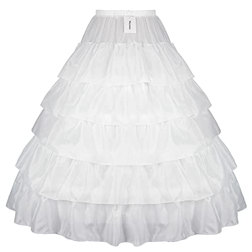 Mojonnie Petticoats for Women 4 Hoop Crinoline Petticoat for Wedding Dress, 5 Ruffles Layers Ball Gown Half Slips Underskirt (White)