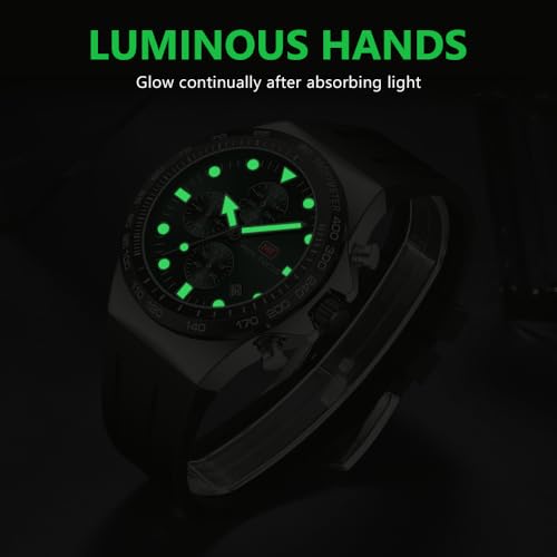 AIMES Watches for Men Analog Quartz Chronograph 30M Waterproof Luminous Silicone Strap Big Face Mens Watches Business Work Sport Casual Fashion Designer Dress Men's Wrist Watches Elegant Gift for Men