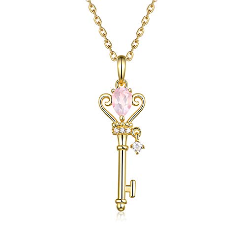 Collier clé cristal rose WZGWDC plaqué 18K, le cadeau idéal pour marquer un anniversaire