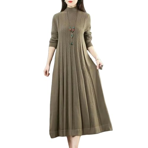 Gyios Vestido Trajes Informales De Fin Semana Oficina - Suéter Punto Largo Talla Grande para Mujer Otoño Invierno, Retro Corte A Que Cubre El Vientre-Camello-l