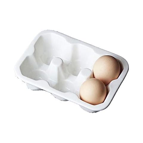 Leoyoubei 6 Cups Egg Holder for Fridge,Egg Tray Holder,Pretty Ceramic Egg Plate,Kitchen Restaurant Fridge Storage and Cookable Egg Porcelain Decorative Crate White-Heat Resistant Cover
