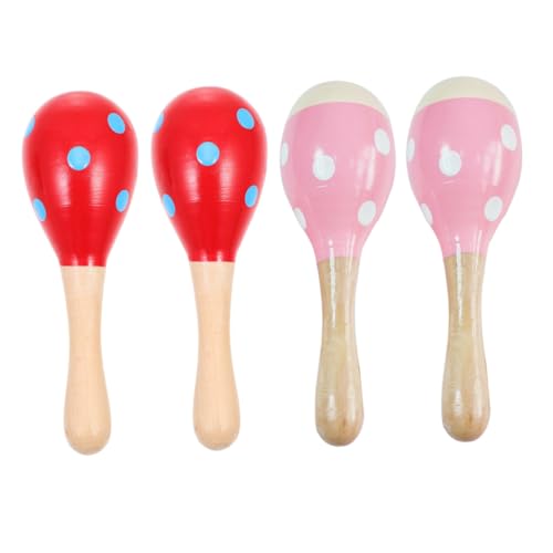 EXCEART 4個 木製カートゥーンマラカス 用パーカッション楽器 聴覚訓練に で耐久性あり 色認識と手眼協調を育成