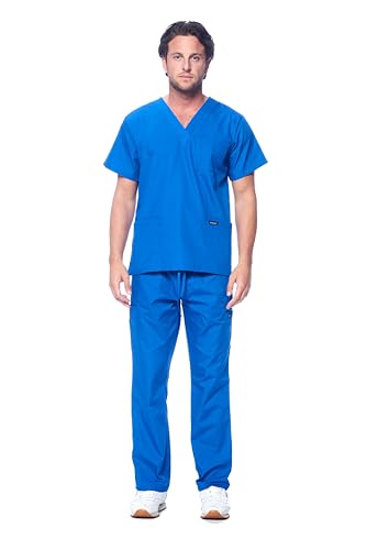 Dagacci Medical Uniform Men's Scrub Set, Royal, S