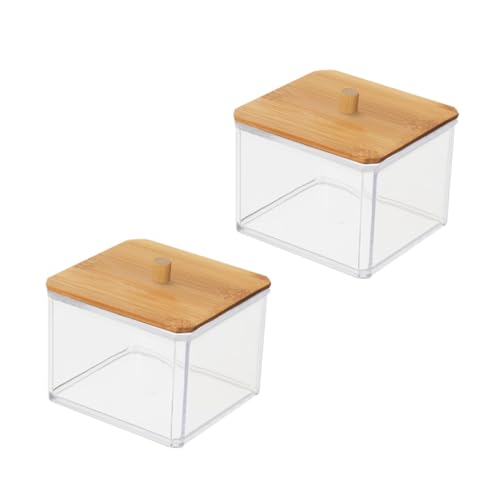 EPIGEIST 2個 透明アクリル綿棒収納ケース 竹製蓋付き 綿棒ディスペンサー 化粧品収納ボックス 小物入れ 卓上整理用