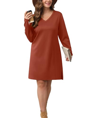 SAMPEEL Dresses for Women 2025 Casual Long Sleeve V Neck Tshirt Dress Side Split Fashion Fall Outfits4