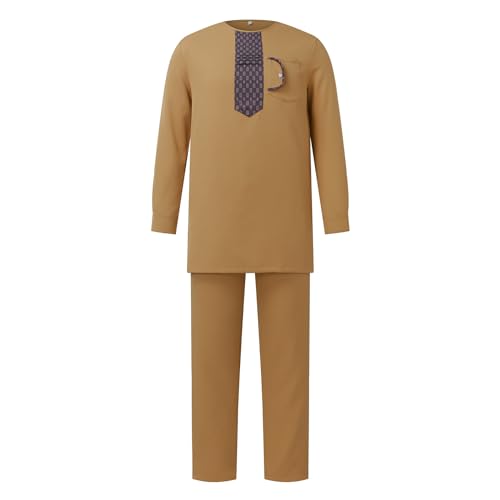 Costume ethnique traditionnel africain pour homme avec chemise à manches longues et pantalon