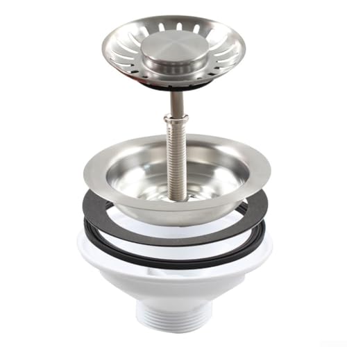 Shophubio Colador de fregadero de cocina de 114 mm, cesta de filtro de drenaje de acero para lavabo, escurridor de fregadero con kit completo de residuos, fácil instalación, diseño resistente a los