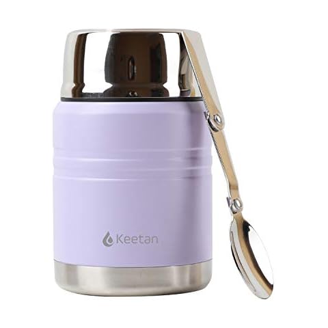 Keetan Vacuum Insulated Food Flasks BPA Free Stainless Steel Food Containers with Folding Spoon Lunch Box (Purple, 500 ml) Cover
