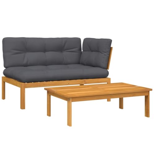 Image of 2-Piece Outdoor Sectional Pallet Sofa Anthracite Solid Acacia Wood 23.6 x 39.4 in Modular Patio Loveseat Set for Garden Balcony and Poolside