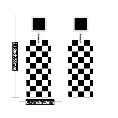 KaFu Checkerboard Earrings for Women 70s 80s Retro Acrylic Black White Striped Checkered Geometric Dangle Earrings Resin Rectangle Earrings Statement Jewelry2
