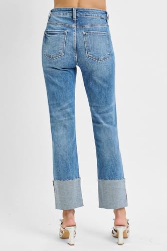 SALT TREE Risen Jeans - High Rise Wide Cuffed Straight Jeans - RDP54842