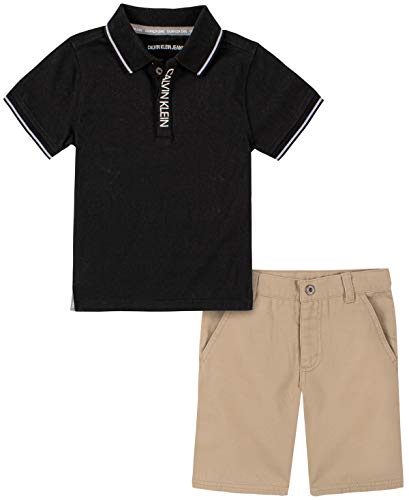 Calvin Klein Baby Boys' 2 Pieces Polo Shorts Set, Deep Black/Plaz, 3T