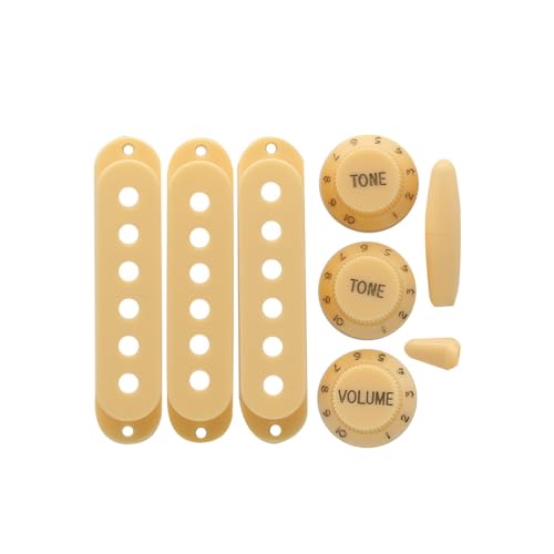 FLEOR クリーム プラスチック 52/52/52mm シングルコイル ピックアップカバー 2T1V トーン ボリューム コントロール ノブ スイッチ チップ バー チップ セット