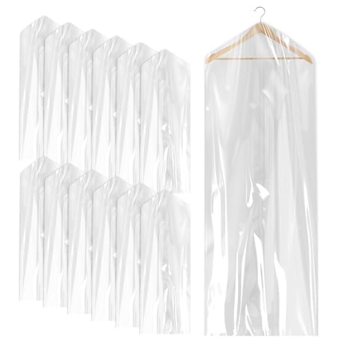 Eopono 12 Custodie per Abiti 60x150cm Trasparenti - Sacchetti Vestiti Armadio Antipolvere per Tintorie, Abiti e Cappotti