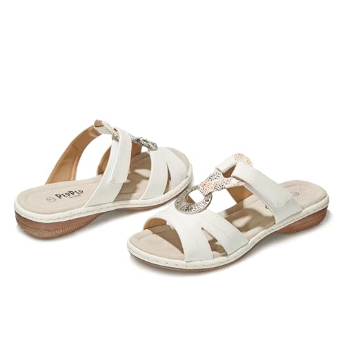 COLLECTION Women's Comfortable Low Wedge Slide Sandals – Dressy Slip-On with Soft Leather, Arch Support, Adjustable Straps & Memory Foam (Orthopedic Friendly)2