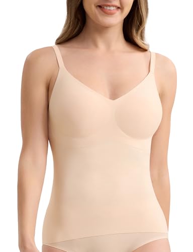 V-Neck Seamless Camisoles Tank Tops with Built in Bra for Women Summer Spaghetti Straps Tankini Camis