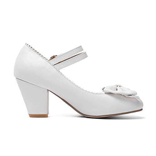 LUXMAX Womens Double Strap Lolita Bow Mary Janes Pumps Block Heel Rockabilly Shoes4