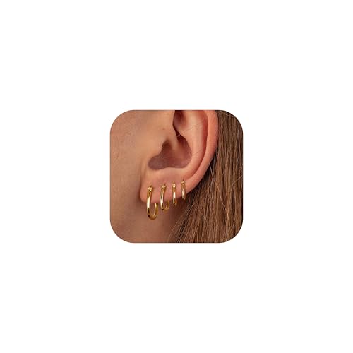 LOYALLOOK Gold Hoop Earrings Set Stainless Steel Rounded Small Hoop Earrings Set for Women Cute Huggie Earrings Nickel Free 10/12/15/20MM4
