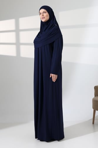 ihvan online Muslimische Gebetskleidung für Frauen, Islamisches Abaya mit Hijab, Einteiliges Langärmliges Muslimisches Kleid, Volle Abdeckung Während des Gebets, Islamische Geschenke, Dunkelblau
