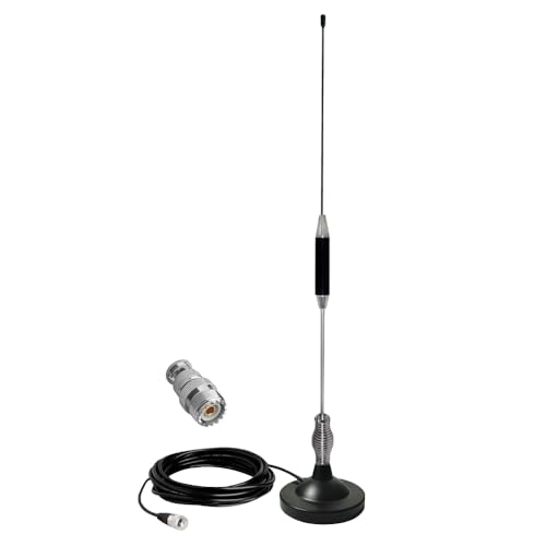 CYSSJF Antena-CB 27 MHz para Coche | con Cable RG58 (5m, 50 Ω) y Enchufe (PL259 & BNC) | 67 cm, Base Magnética Ø 95 mm | Compatible con Emisora CB President, Midland, Superstar, Alan