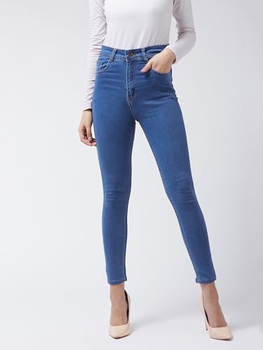 Image of Miss Chase Women's Skinny High Rise Cropped Fringed Hemline Detailing Stretchable Denim Jeans