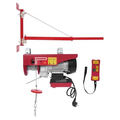 Elektrische Seilwinde 250 kg - 12 m Hubhöhe, Seilzug Elektrisch Flaschenzug mit Schwenkarm & Funkfernbedienung 550W sicherer Elektrohebezug für Garage Baustellen & Lager (verzögerte Halterung)