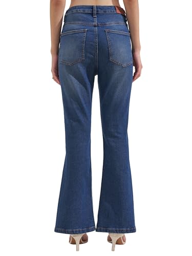 Image of Tokyo Talkies Women Blue Solid Bell Bottom High Rise Jeans