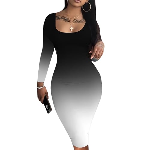 Image of Nimsruc Womens Autumn Casual Sexy Long Sleeves Bodycon Dress Basic Pencil Midi Club Dresses