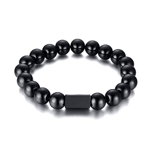 Deelfel ブレスレット メンズ ?瑙 ブラック 数珠 メンズブレスレット パワーストーン ブレスレット メンズ ブラック 黒 数珠腕輪