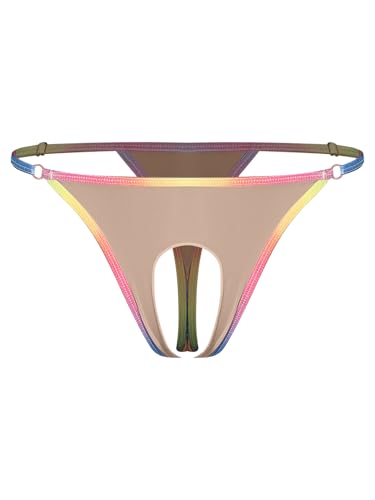 Runhomal String Cordel Hombre Mujer Slip Abierto en la entrepierna Tanga Cintura baja T-Back Ropa interior, café, Talla única