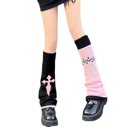 Women Lolita Ribbed Knit Leg Warmer Kawaii JK Japanese Student Stockings Y2K Cross High Bucket
