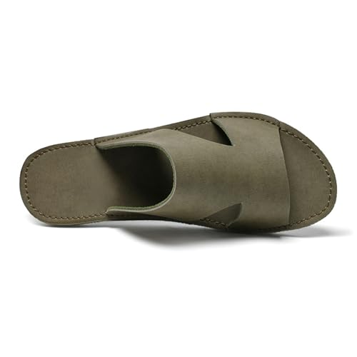 Men's Leather Flat Slides Sandals with Hand Stitched Casual Lightweight Open Toe Comfortable Soft Bottom Slip On Slippers Summer Indoor Outdoor Anti-Slip Beach Sandals4